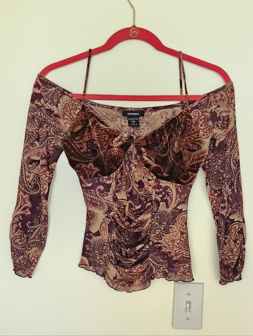 Y2K Express Forest Fairy Brown Paisley Mesh Velvet RuchedTop Vintage XS-S
